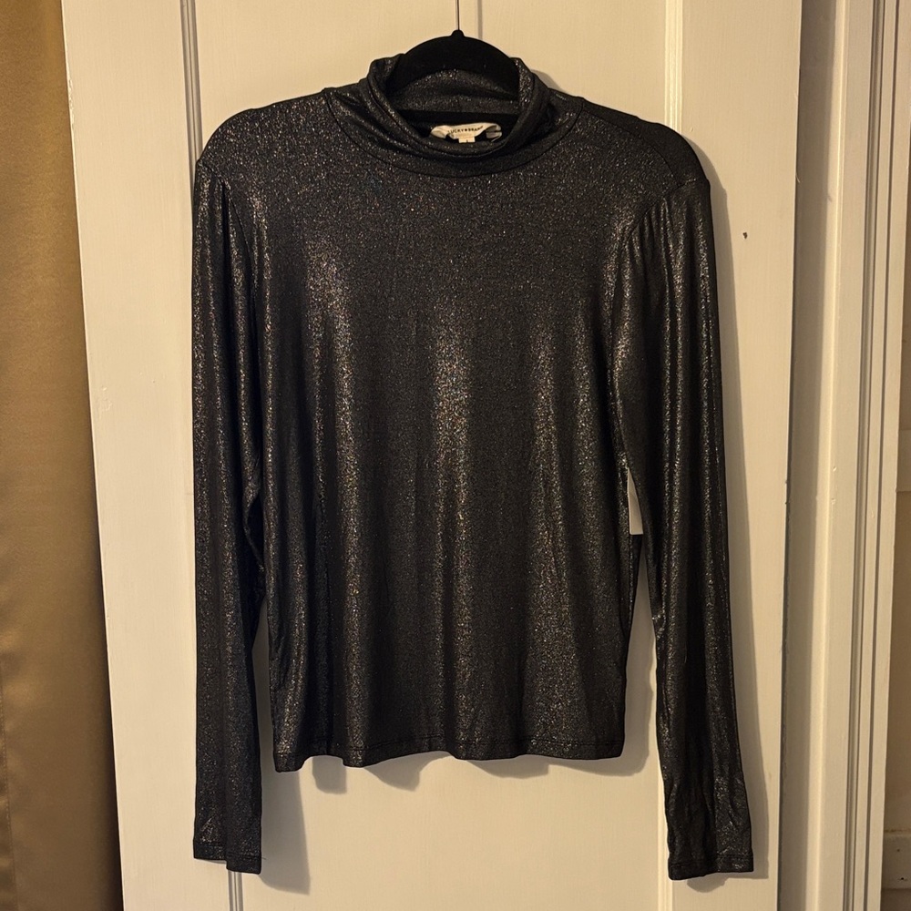 Lucky Brand Metallic Black Long-Sleeve Turtleneck Top
